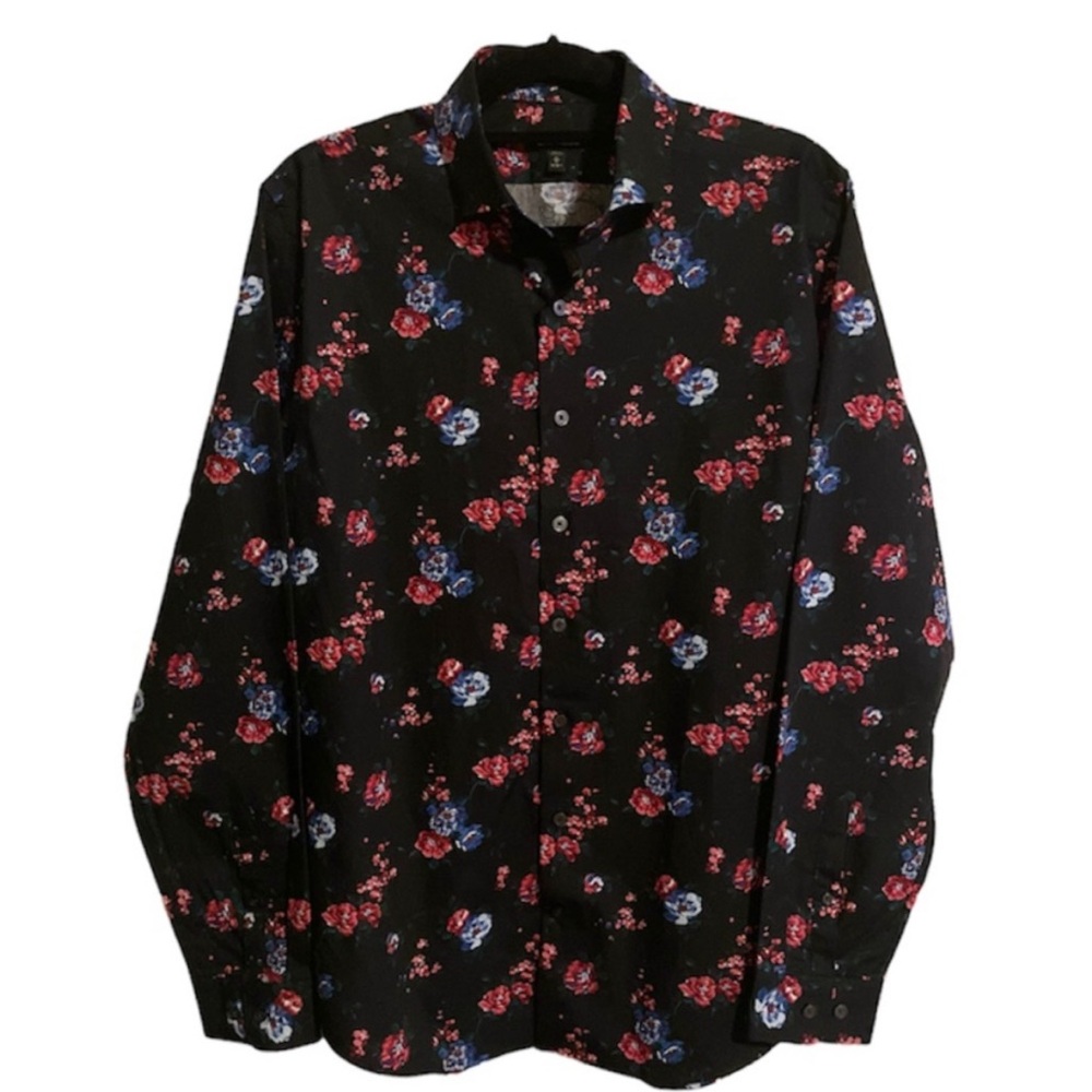 Express Black and Red Casual Button Down Shirt